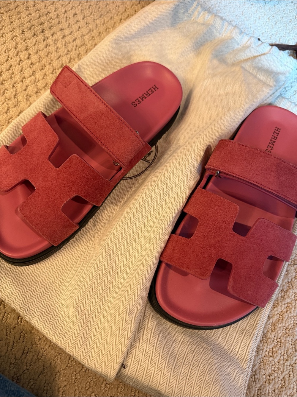 Hermès Pink Suede chypre  Slide Sandals